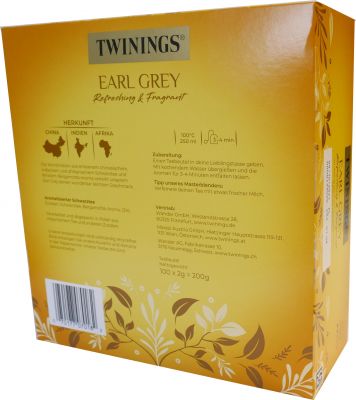 Twinings Earl Grey 100 Teebeutel Rückseite Verpackung